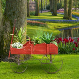 Wooden plant frame with wheels, red planting pot 33342235