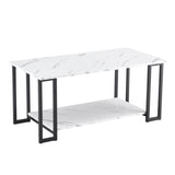 ZUN Coffee Table, 2 Layers 1.5cm Thick Marble MDF Rectangle 39.37" L Tabletop Iron Coffee Table , Dining 83238180