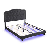 Upholstered Bed Button Tufted with Curve Design - Strong Wood Slat Support - Easy Assembly - Black W2297P268385