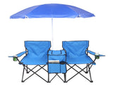 Portable Outdoor 2-Seat Folding Chair with Removable Sun Umbrella Blue 57651919