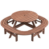 10-12-person Round Outdoor Wooden Picnic Table for Patio, Backyard, Garden, DIY with 1 Built-in Ring W1422P269604