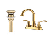 4 inches Centerset Bathroom Faucet 360&deg Swivel Spout, with Pop Up Drain - Brushed Gold W122470331