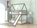 Twin Size Bunk House Bed with Slide and Ladder,Gray 69291769