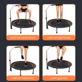 ZUN 48" Foldable Mini Trampoline Max Load 330lbs/440lbs, Fitness Rebounder with Adjustable Foam Handle, 13163777