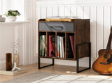 Multi-Purpose Record Player Stand with Drawer and Record Holder-Rustic Brown 25963705
