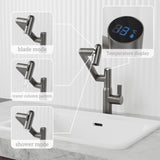 ZUN Gun Grey Bathroom Sink Faucet with Spray Function and Temperature Display for Anti-Skid Switch and W1217P214939