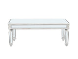 Silver Mirrored Coffee Table, Vintage Carved Elements, Rectangle Glass Tea Table with Mirrored W1445P214047