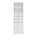 White Tall Storage Cabinet with 3 Drawers and Adjustable Shelves for Bathroom, Kitchen and Living 93869259