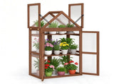 Wooden Cold Frame Mini Greenhouse with 2 Adjustable Shelves, Transparent PVC Cover, Lockable Double 33787542