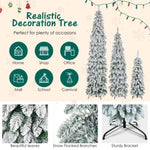 ZUN 8FT, 6FT, 4FT Pre-Lit Pencil Christmas Trees, 3-set Slim Artificial Christmas Tree With Snow 38709382