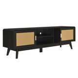 63'' Dark Rattan TV Stand with 2 Storage Cabinets for 65 Inch TV, Entertainment Center with Solid N710P182433B