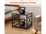 2-Tier Square Side Table with Open Shelves, Modern Nightstand with X-Design Metal Frame, Wooden 94576506