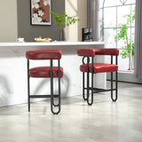 ZUN House Hold Bar Set of 2, Modern Bar Stool with Back, Black Metal Frames, Upholstered Bar W1588P194938