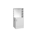 FM FURNITURE Toyei Corner Bar Cabinet with Bottle Rack, Open Shelves, and Hidden Storage, White B128P269879