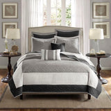 ZUN 7 Piece Quilt Set with Euro Shams and Throw Pillows Black King/Cal King B03597421