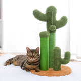 ZUN Cat Scratching Post Cactus Cat Scratcher Featuring with 3 Scratching Poles and Interactive Dangling 56580340