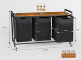 Laundry Hamper with 3 Pull-Out Removable Laundry Bags Clothing Sorter with Shelf and 44076986