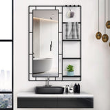 30X44 Ines Modern Vanity Mirror with Multi-functional Shelf, Large bathroom Mirror, Black Frame W708P235372
