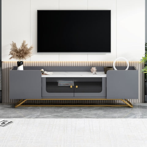 ZUN Sleek Design TV Stand with Fluted Glass, Contemporary Entertainment Center for TVs Up to 70", Faux 64903737