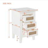 ZUN Wooden Nightstands Set of 2 with Rattan-Woven Surfaces and Three Drawers, Exquisite Elegance with 01116942