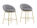 Celano Indoor Metal Upholstered Barstool, Gold-Plated Frame and Mixed Gray Upholstery, Set of 2 N775P268055G