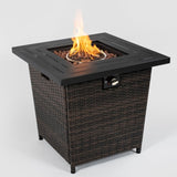 ZUN 28inch Wicker Square Fire Pit Table 07682508