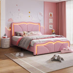 ZUN Full Size Upholstered Platform Bed with Curve Shaped and Height-adjustbale Headboard,LED Light WF323749AAH