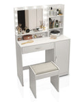 ZUN Vanity Desk with Mirror & Light, Large Drawer Three Level Storage Dresser, 3 Lighting Modes 10751002