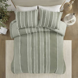 3 Piece Striped Cotton Comforter Set Sage King/Cal King B035P268142