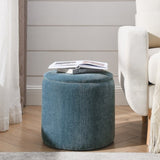 2-Piece Set Round Chenille Storage Ottoman, Equipped with a Drum Shaped Small Stool, Storage Space, W487P179600
