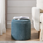 ZUN 2-Piece Set Round Chenille Storage Ottoman, Equipped with a Drum Shaped Small Stool, Storage Space, W487P179600