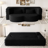 Modern Floor Sofa with 2 Pillows,Convertible Teddy Fabric Foam-Filled Sleeper Sofa Bed,15" Full Size 99571556