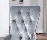 Classic Gray Flannelette 2pcs Sides Crystal-like Acrylic Buttons Upholstered Wingback Dining B011P306179