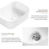 Bathroom Vessel Sink, Rectangle Basin Above Counter White Stone Resin Small Vanity Sink Washing Art W3402P326471