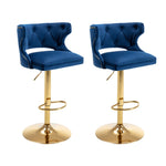 ZUN Bar Stools With Back and Footrest Counter Height Dining Chairs-Velvet Blue-2PCS/SET W67663282