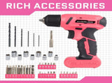 146-Piece Drill Set with 8V Pink Cordless Drill, Home Tool Kit with Drill, 49309403