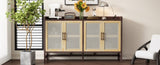 TREXM Rustic Sideboard with Decorative Rattan Doors and Adjustable Shelves for Entryway, Dining N715P203848D