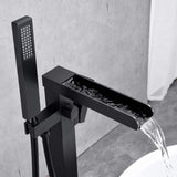 Bathroom Freestanding Waterfall Tub filler Matte Black Floor Mount Faucet with Hand Shower W122453938