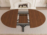 47 Inch Extendable Round Dining Table for 4-8 with Storage, Walnut Finish Circle Dining Table with 25685087