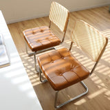 Dining Chairs Set of 2, Fauex Leather Rattan Side Accent Chairs with Chrome Legs, Modern Mid Century W2105P230515