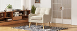 Mid-Century Modern Armchair - Tufted Fabric Accent Chair with Solid Wood Legs for Living Room, N767P257565B