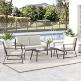 ZUN 4 Piece Patio Furniture Set, Aluminum Conversation Set, Outdoor Garden Sofa Set with Armchairs, W2225142491