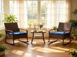 3-Piece PE Wicker Patio Rocking Chair Set, Ergonomic Rocking Bistro Set with 2-Tier Side Table & 83144251