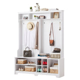 ZUN Hall Tree Entryway Bench with Coat Rack, with Shoe Cubbies for bedroom, White, 59.8'' w x 15.8'' d x W1162P147412