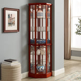 6 Shelf Lighted Corner Curio Cabinet with Adjustable Tempered Glass Shelves and Mirror Back, W1693P170931