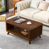 Rectangular Wood Coffee Table for Living Room, 41.5-Inch Coffee Table with Solid Wood Legs, Wood W1202P177316
