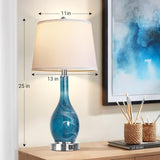 ZUN Table Lamps Set Of 2, Modern Blue Glass Bedside Lamps With 2 USB Ports, 25" 3-Color Temperature T3146P272394