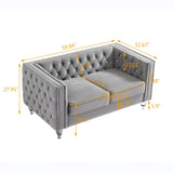 Gray, Two-seater Sofa, Velvet Crystal Buckle Upholstery Sofa, Crystal Feet, Removable Cushion, Two 91398134
