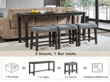 4 Piece Bar Table Set with Power Outlet,Bar Table Set with Chairs,Sofa Bar Table with Stools,Behind W1998P193827