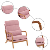 High Back Solid Wood Armrest Backrest Iron Frame Linen Indoor Leisure Chair Pink 73053534